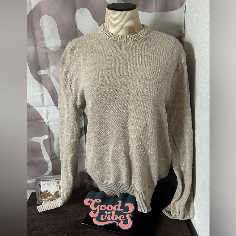 Classic Cream Crewneck Sweater with Ribbed Details